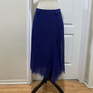 Adolfo Dominguez Asymmetrical Navy Frayed Skirt